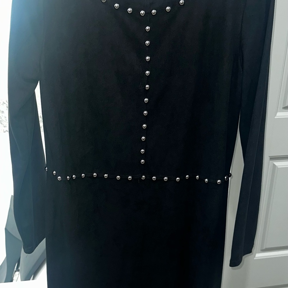 Chic Black Studded Long Sleeve Dress